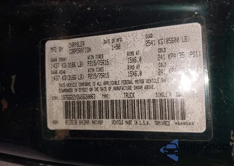 1998 Dodge Dakota Slt/Sport z USA, uszkodzony, nr VIN 1B7GG22Y2WS620063